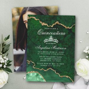 Quinceanera Green Gold Marble Agate Geode Photo