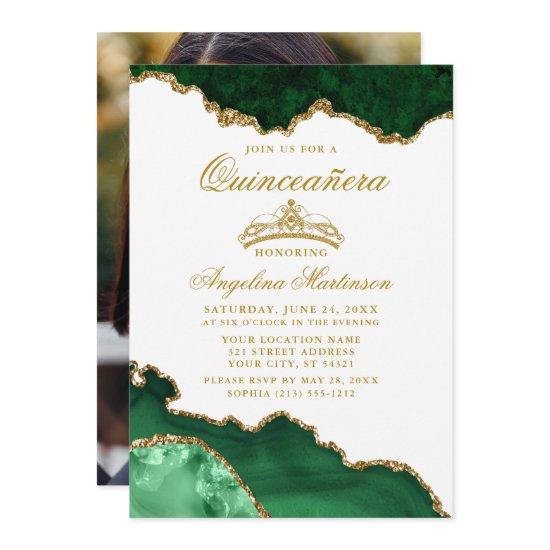 Quinceanera Green Gold Marble Crown Photo