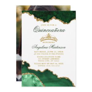 Quinceanera Green Marble Gold Crown Photo