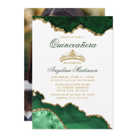 Quinceanera Green Marble Gold Crown Photo