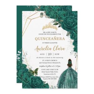 Quinceañera Green Roses Floral Gold Princess Crown