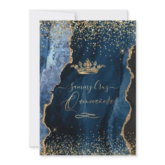 Quinceanera H2 Blue Agate Faux Gold Dust