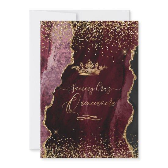 Quinceanera H2 Burgundy Agate Faux Gold Glitter