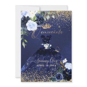 Quinceanera H2 Navy Blue Dress Gold Glitter