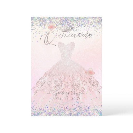Quinceanera Holographic Confetti Blush Pink Dress