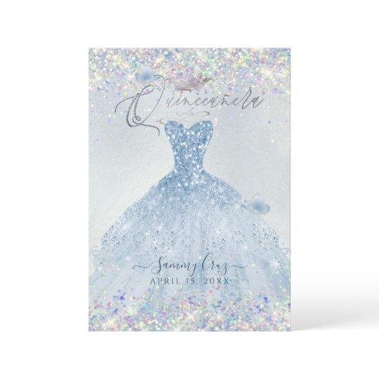 Quinceanera Holographic Confetti Dusty Blue Dress
