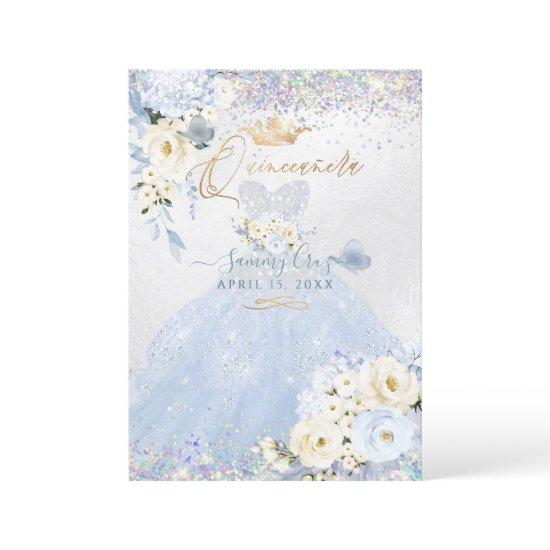 Quinceanera Holographic Dusty Blue Silver Dress