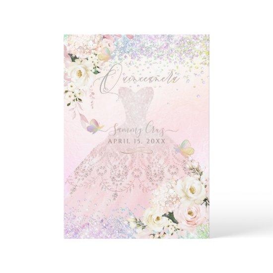 Quinceanera Holographic Mariposa Blush Pink Dress