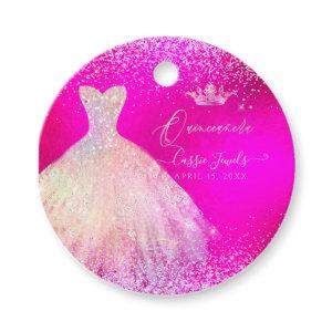 Quinceanera Hot Pink+Blush Sparkle Dress Princess Favor Tags