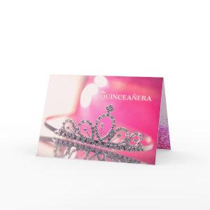 Quinceañera Hot Pink Glitter Crown White Dress