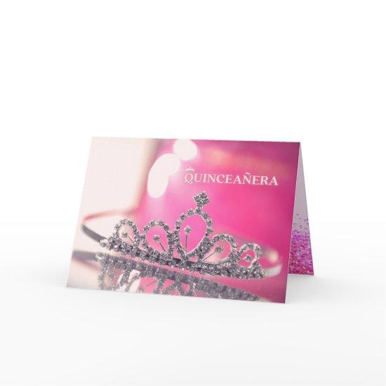 Quinceañera Hot Pink Glitter Crown White Dress