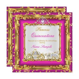 Quinceanera Hot Pink Gold Diamond Horse Carriage