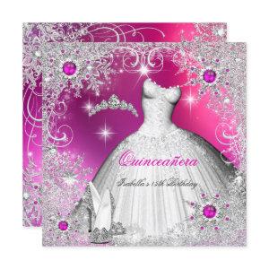 Quinceanera Hot Pink Pearl Silver Winter Snowflake