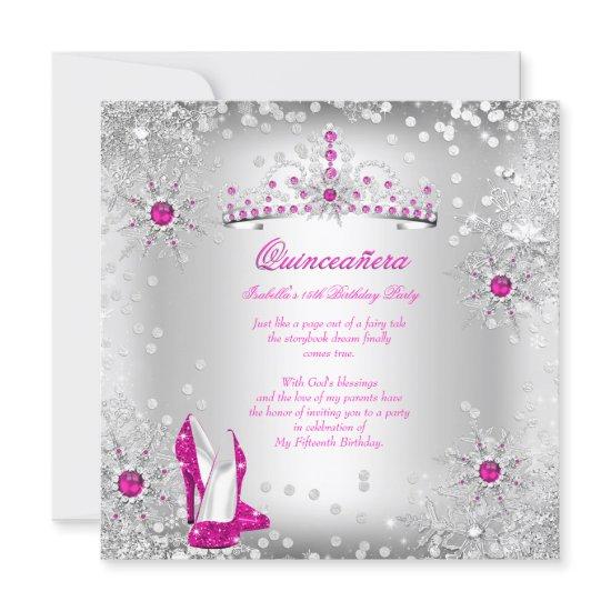 Quinceanera Hot Pink Silver Winter Wonderland