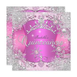 Quinceanera Hot Pink Winter Wonderland Snowflakes