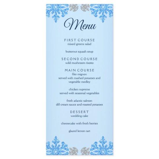Quinceañera Ice Blue Silver Winter Snowflake Menu