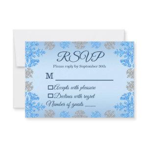 Quinceañera Ice Blue Silver Winter Snowflake RSVP Card