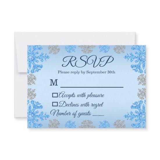 Quinceañera Ice Blue Silver Winter Snowflake RSVP Card