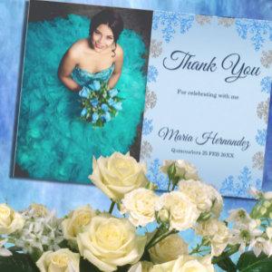 Quinceañera Ice Blue Silver Winter Snowflake Thank You Card