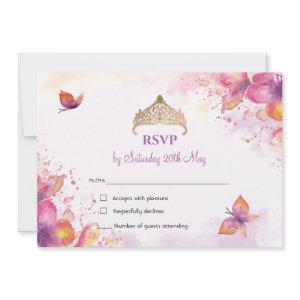 Quinceañera in watercolor butterflies RSVP Card