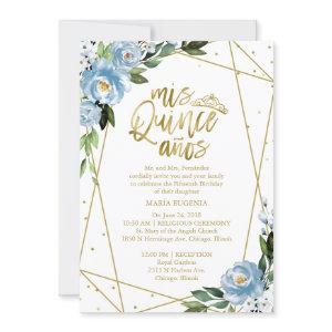 Quinceanera  Bilingual Blue Gold Foil