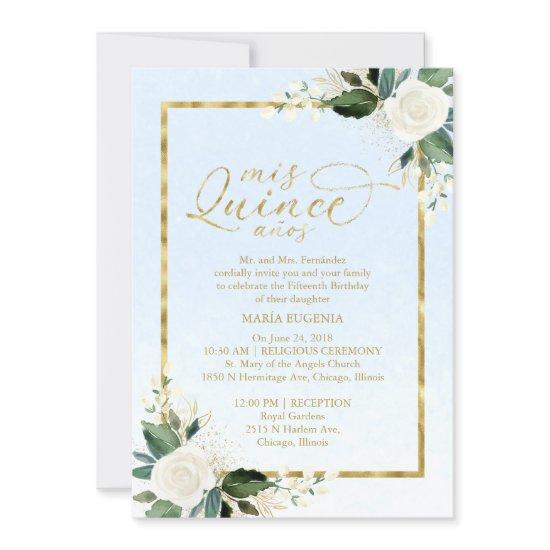 Quinceanera  Bilingual Blue Gold Foil
