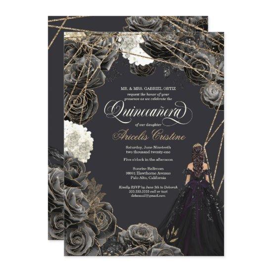 Quinceañera  - Black & Gold Roses, Gown