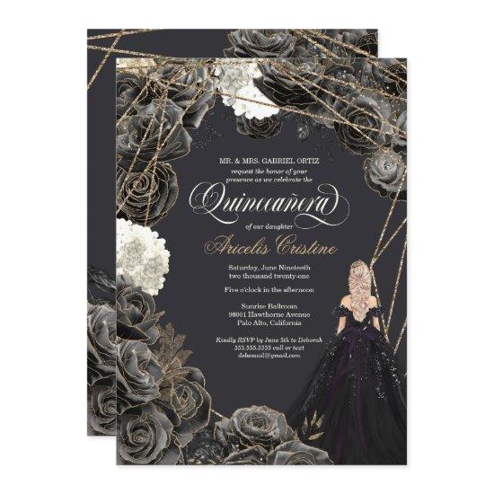 Quinceañera  - Black & Gold Roses, Gown