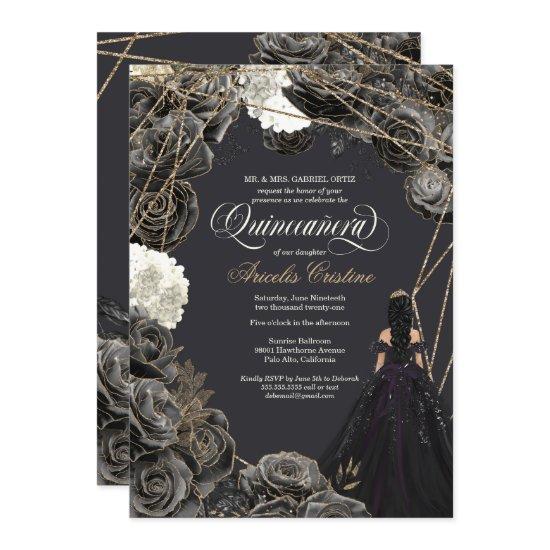 Quinceañera  - Black & Gold Roses, Gown