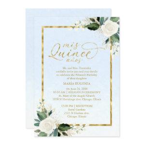 Quinceanera  Dusty Blue Gold Foil Floral