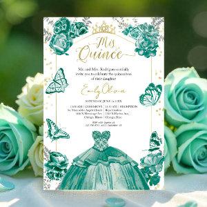 Quinceanera  Emerald Green Dress Floral