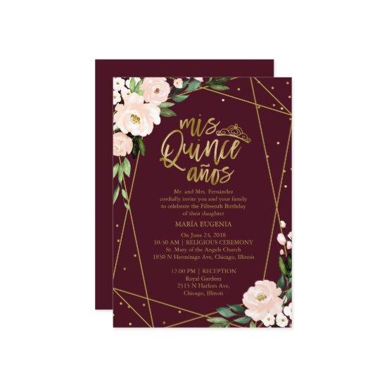 Quinceanera  Gold Burgundy Blush Floral