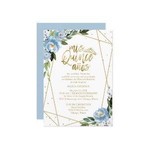 Quinceanera  Gold Foil Dusty Blue Floral