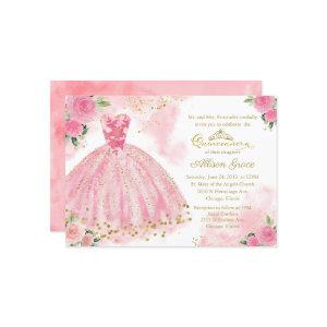 Quinceanera  Gold Foil Hot Pink Gown
