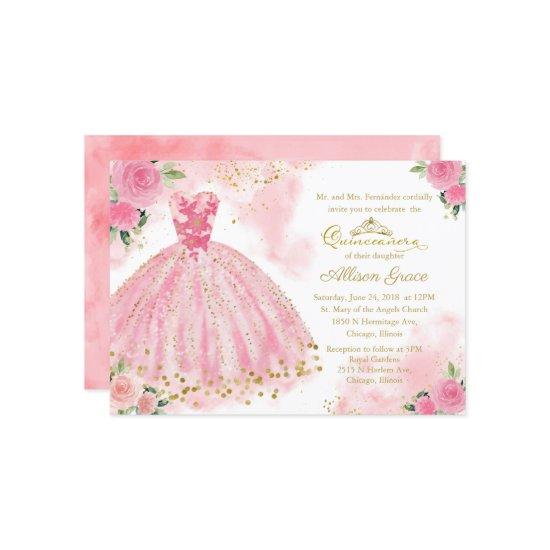 Quinceanera  Gold Foil Hot Pink Gown