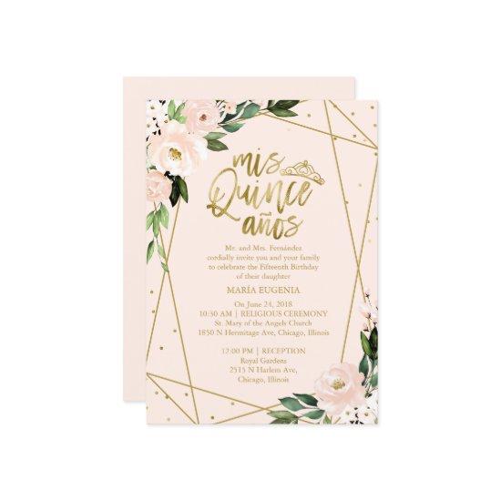 Quinceanera  Gold Foil Pink Blush Floral