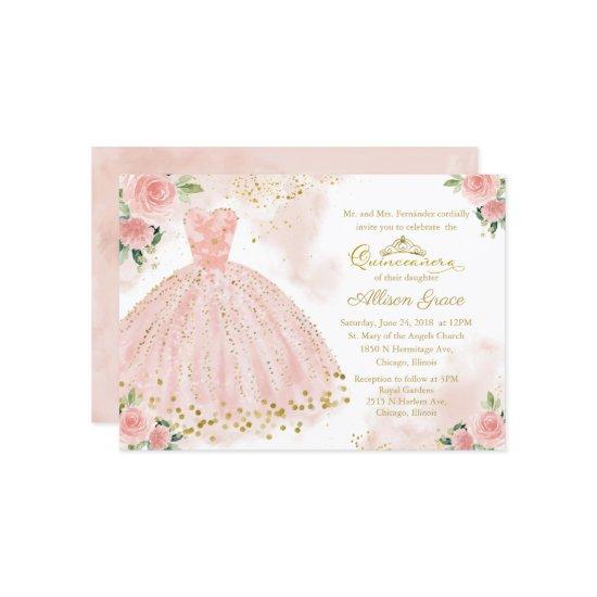 Quinceanera  Gold Foil Pink Blush Gown