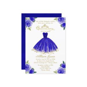 Quinceanera  Gold Foil Royal Blue Gown