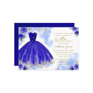 Quinceanera  Gold Foil Royal Blue Gown