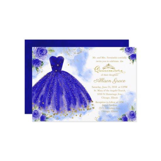 Quinceanera  Gold Foil Royal Blue Gown