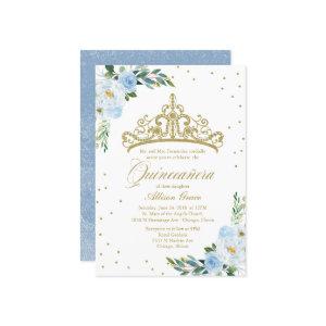 Quinceanera  Gold Tiara Baby Blue Floral