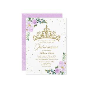 Quinceanera  Gold Tiara Lilac Flowers