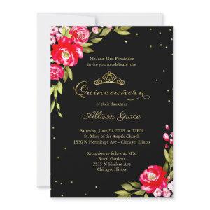 Quinceanera  Hot Pink Floral On Black