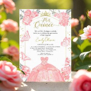 Quinceanera  Pink Dress Floral Gold Foil