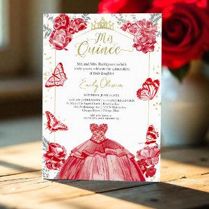 Quinceanera  Red Dress Floral Gold Foil
