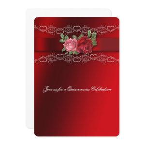 Quinceanera  Red Pink Roses, Lace