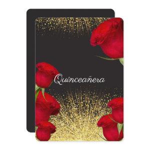 Quinceanera ,  Red Roses, Gold Glitter