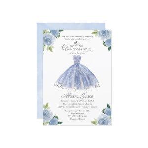 Quinceanera  Silver Blue Floral Gown