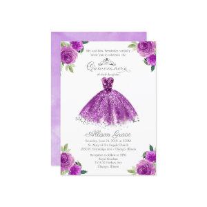 Quinceanera  Silver Purple Floral Gown