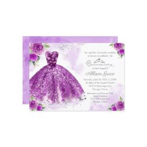 Quinceanera  Silver Purple Floral Gown
